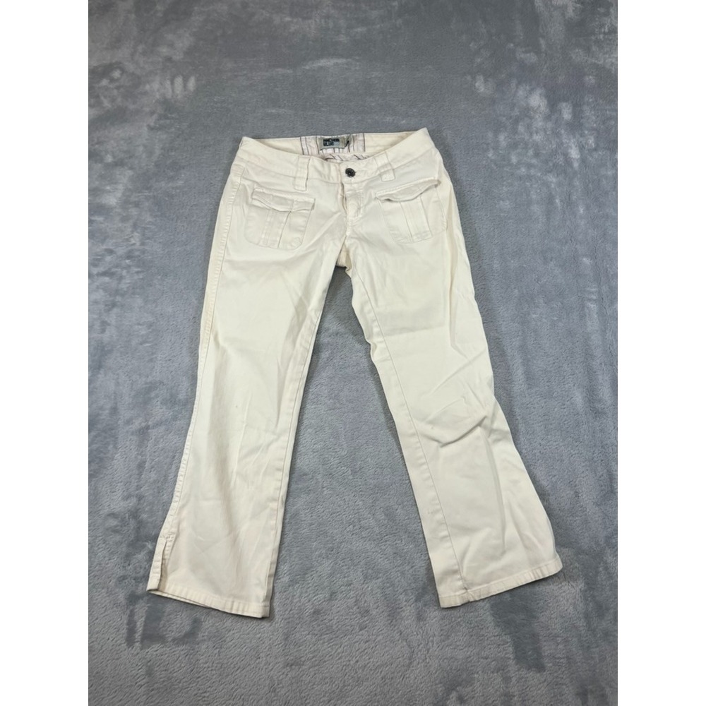 Vintage 2000s Y2K Anchor Blue Cream Corduroy Embellished Low-Rise Flare Jeans  0